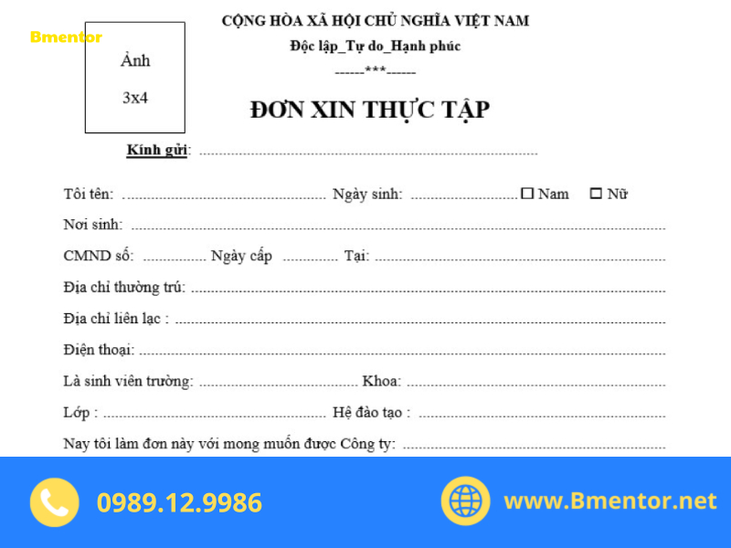 đơn xin thực tập